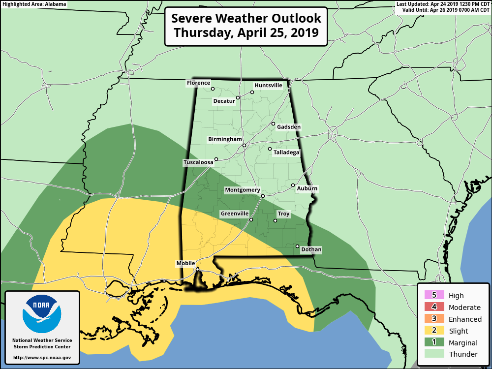 The best chance of severe storms will be over the southern third of Alabama, where instabilit...