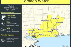 New Tornado Watch for Southwest Alabama, Southeast Mississippi