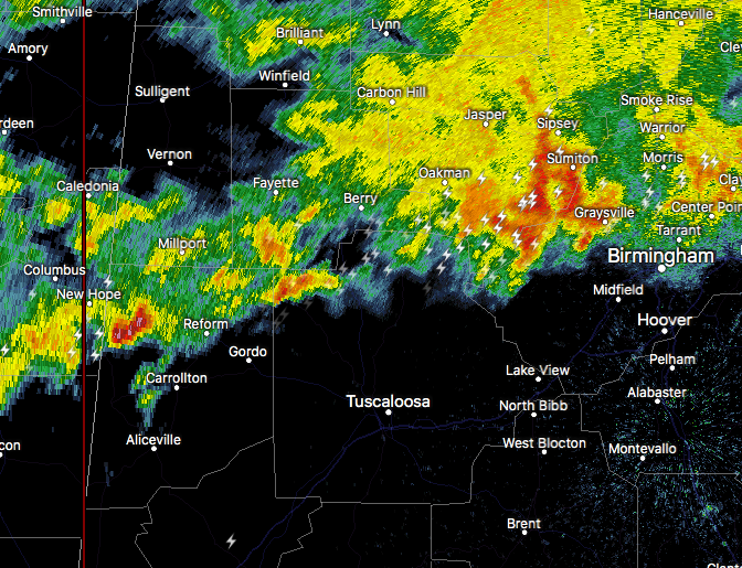 Strong Storms Affecting Tuscaloosa, Pickens, Fayette, & Lamar Counties