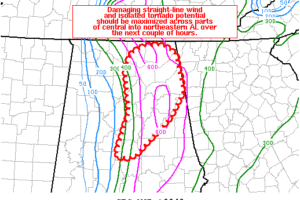 SPC Mesoscale Discussion States Threat Will Be Maximized Over Next Few Hours
