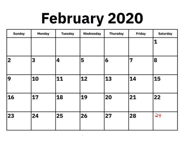 Feb 2020 calendar
