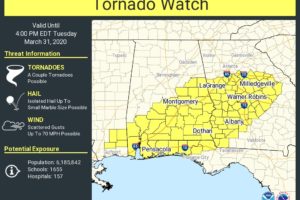 Tornado Watch Issued For Much Of The Southern Half Of Central Alabama Until 3:00 PM