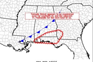 Tornado Threat Maximized Over Southern Alabama For The Next Hour Or So