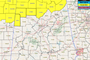 Tornado Watch Issued For North Alabama & Extreme Northwestern Parts Of Central Alabama