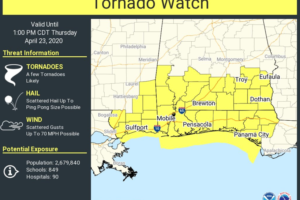 Tornado Watch for South Alabama Until 1 p.m.