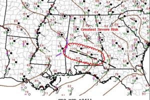 Greatest Severe Risk Is Over Extreme Southern Parts Of Central Alabama