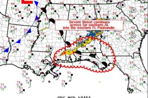 Greatest Severe Threat For Now Continues Across the Far Southern Parts of Central Alabama