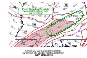Flash Flooding Possible from Training Cells Over the Southwestern Parts of the Area