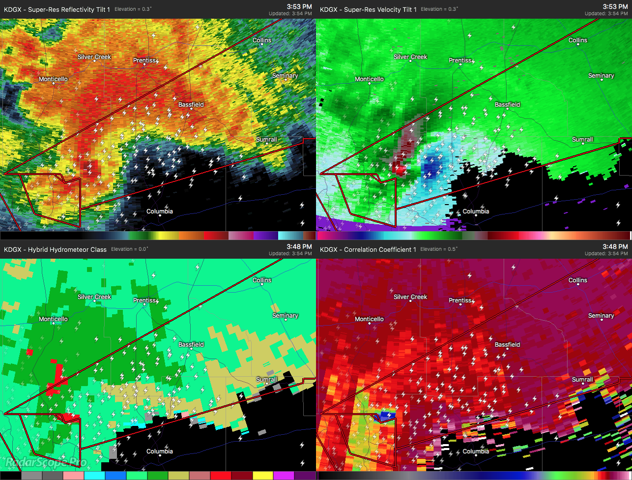 Large Tornado On The Ground Near Tilton & Kokomo, Mississippi The