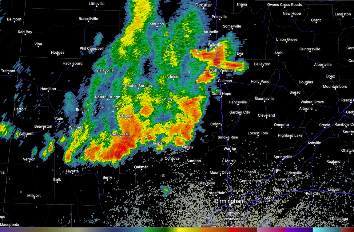 Storms Reaching Cullman, Jasper, Fayette, and Berry The Alabama