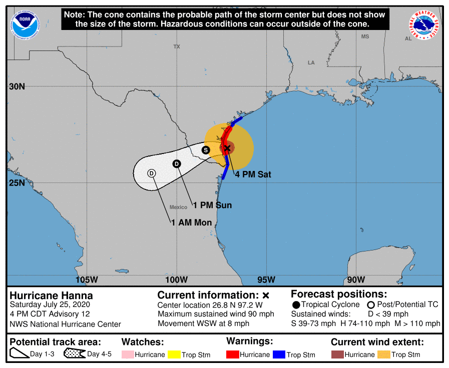 Hanna Strengthens Even More Getting Close To Cat 2 Strength Before Landfall The Alabama Weather Blog Mobile