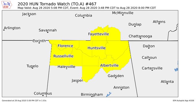 Huntsville Expands Tornado Watch to Include All of North Alabama Until ...