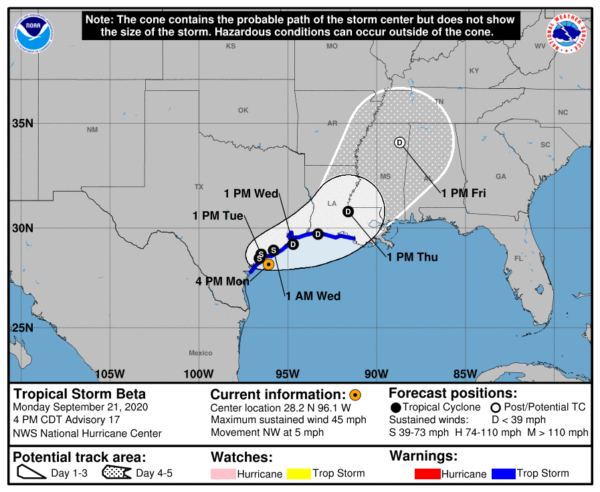 Beta Drenching The Central Texas Coast With Heavy Rains Tropical Storm Force Winds The Alabama Weather Blog Mobile