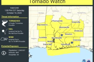 Tornado Watch for Much of Southwest Alabama Until 1 p.m.