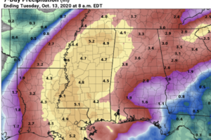 Delta Growing Stronger; Tropical Rain Moves Into Alabama Late This Week