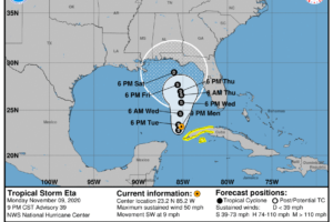 Eta Expected to Strengthen as It Meanders Over the Southeastern Gulf of Mexico on Tuesday