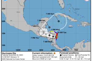Very Dangerous Hurricane Eta Continues to Slowly Move Closer to Nicaragua