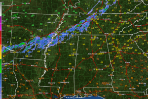 Alabama at Noon:  Weakening Band of Showers Ahead of Front Later Today and Tonight; Severe Weather Possible Wednesday