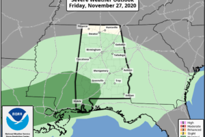 Rain Moving Into West Alabama; Dry Tomorrow