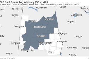 Dense Fog Advisory Issued for Much of Central Alabama Until 8:00 AM Friday