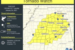 Tornado Watch Issued Until 1:00 am for a Large Portion of North/Central Alabama