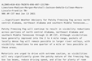 Significant Weather Advisory Replaces Freezing Fog Advisory for North Alabama