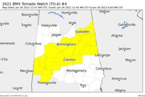 New Tornado Watch Issued for Parts of Central Alabama Until 6:00 am; Old Watch Canceled
