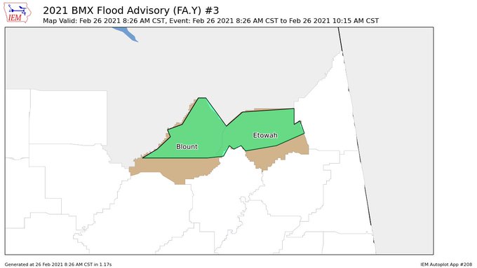 Flood Advisory Issued for Portions of Blount & Etowah Counties Until 10:15 am : The Alabama Weather Blog - Vimarsana News