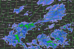 Showers Moving Across the Area at Midday; A Few Flurries Possible in the North Tonight