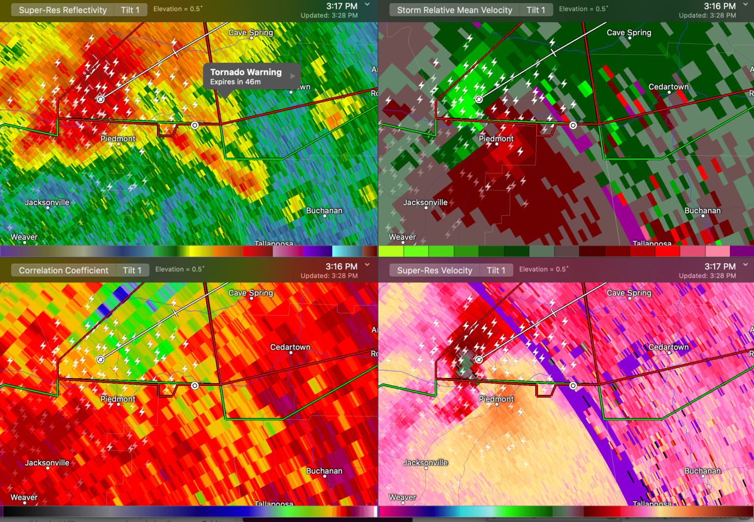Tornado Passing Just North of Piedmont in Southern Cherokee County