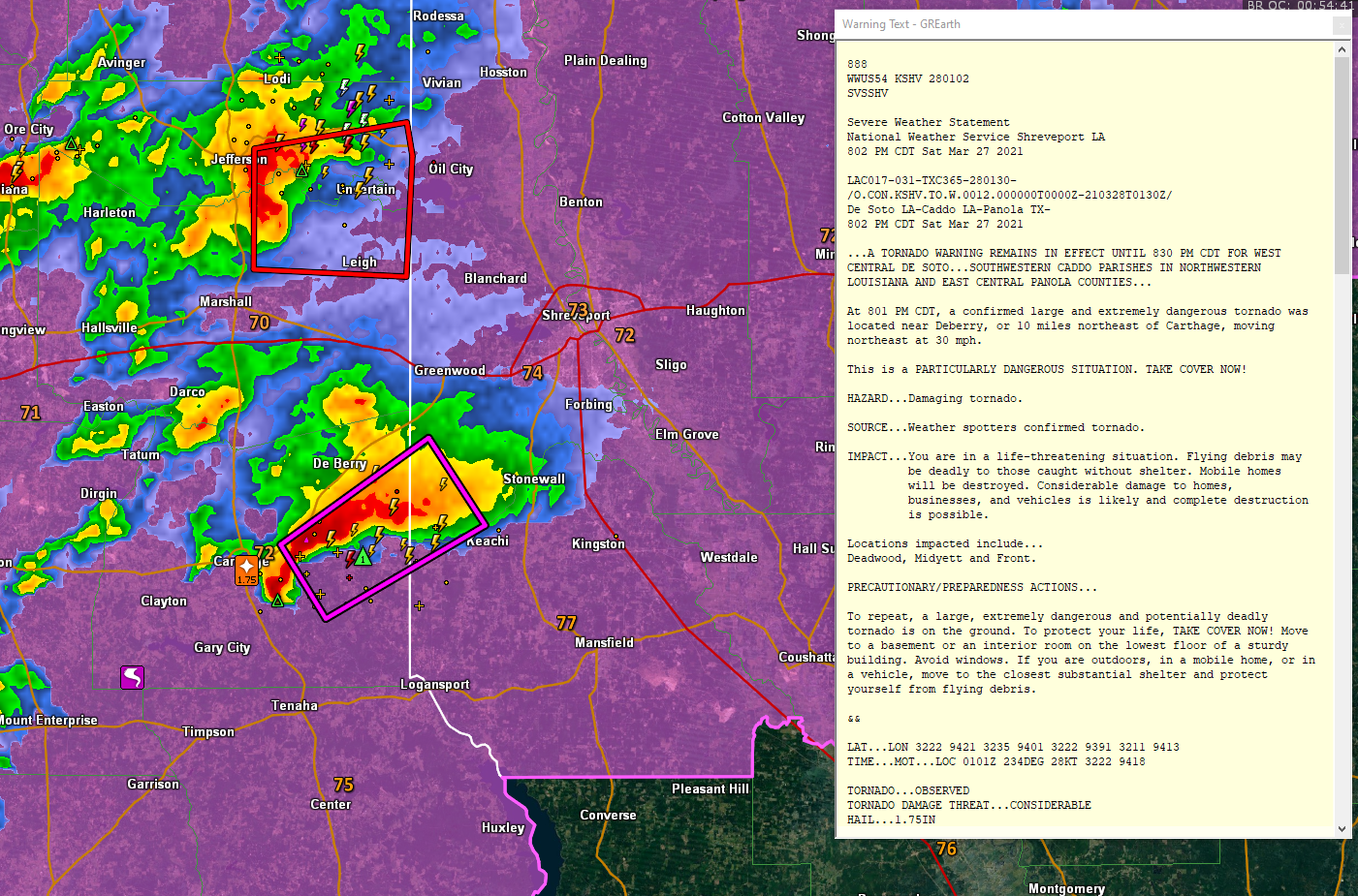PDS Tornado Warning Southwest of Shreveport The Alabama Weather Blog