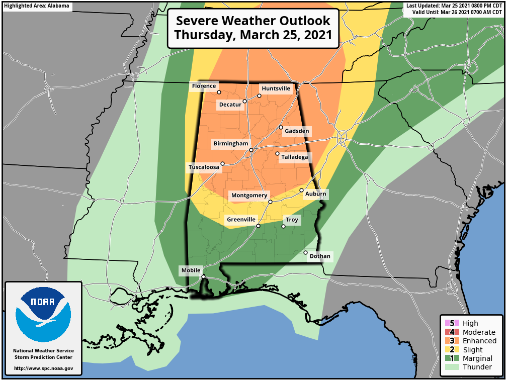 High and moderate risks removed for Alabama; severe storms remain ...