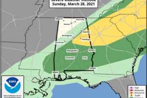 Slight Risk Increased in Area, Northwest Alabama No Longer in Severe Storm Risk