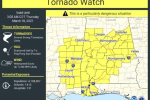 A New PDS Tornado Watch Up for Central Alabama Until 3:00 am Thursday Morning