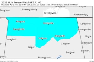 Freeze Watch Issued for North Alabama on Friday Morning