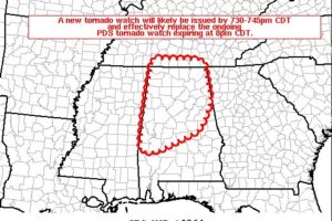 A New Tornado Watch to Be Issued Before 8 pm to Replace Current Watch