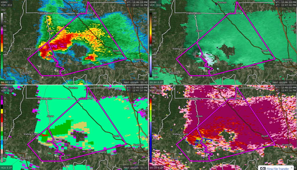 Observed Tornado with Warned Storm Affecting Dallas & Autauga Counties