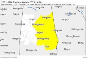 Tornado Watch Has Been Extended in Area to Include More Counties in Central Alabama