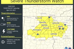 Severe Thunderstorm Watch Issued for Portions of North/Central Alabama