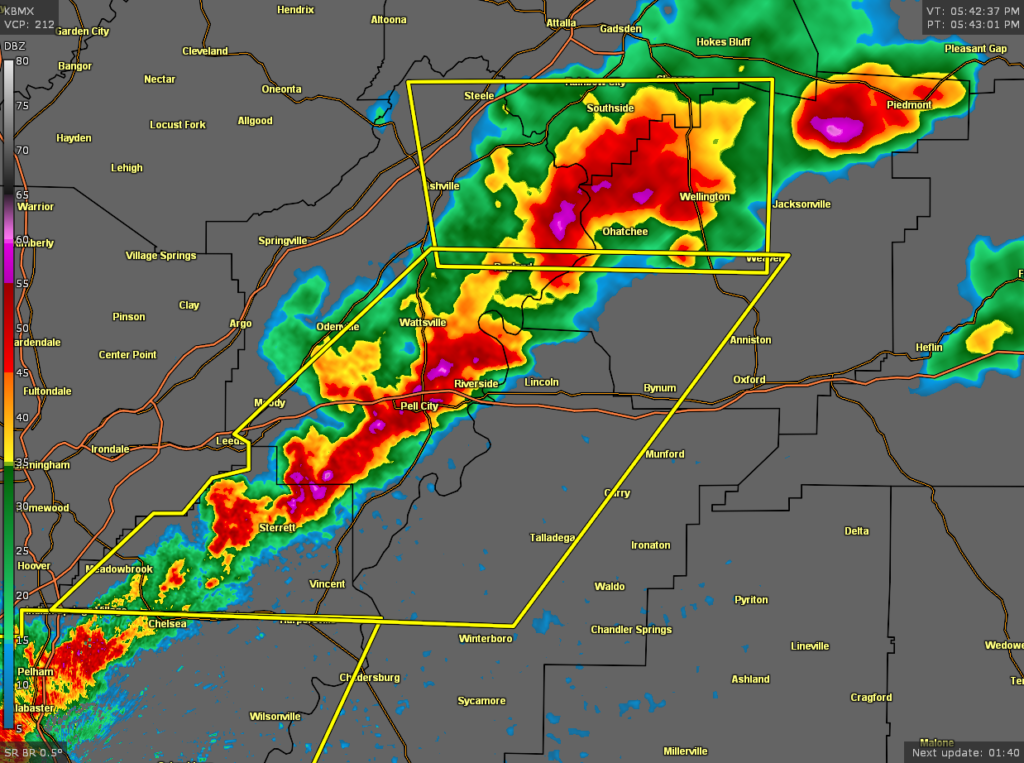 Severe Thunderstorm Warning for Calhoun, Shelby, St. Clair, Talladega