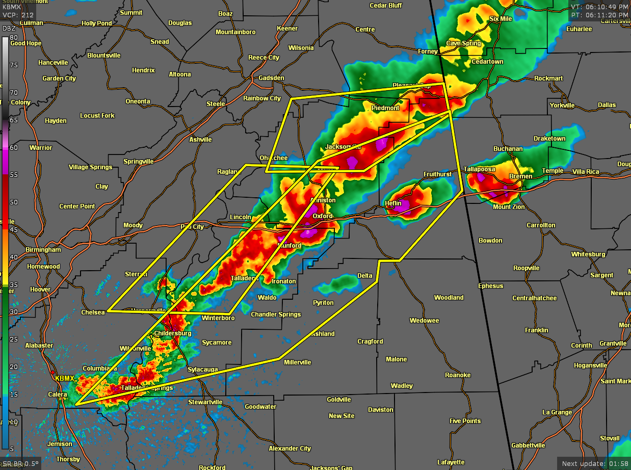 Severe TStorm Warning for Calhoun, Clay, Cleburne, Shelby, Talladega