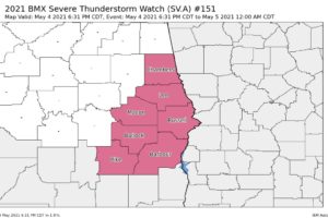 Severe T-Storm Watch Issued for the Southeastern Parts of Central Alabama Until 12:00 am pm