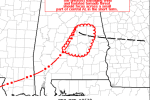 Greatest Short Term Damaging Wind & Isolated Tornado Threat Focused on Southern Parts of Central Alabama