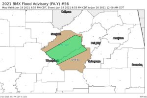 Exploding Storms Over West Alabama:  Flood Advisory for Jefferson and Shelby Counties