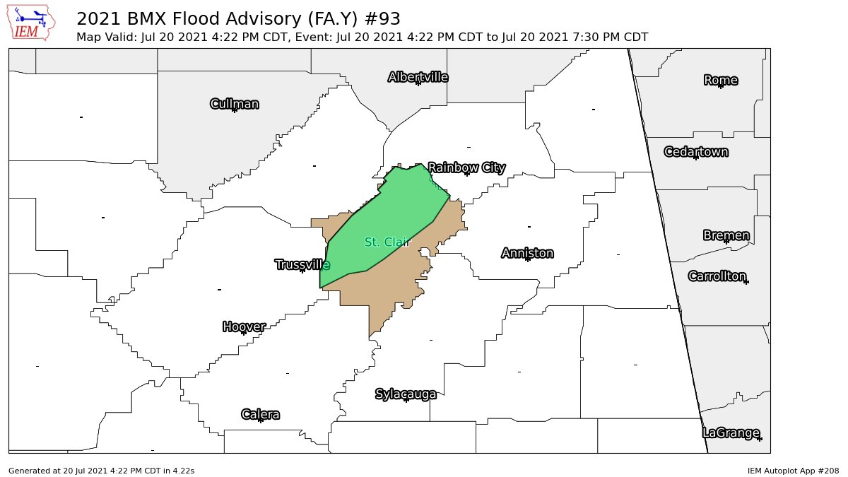Flood Advisory for Parts of St. Clair County Until 7:30 pm : The Alabama Weather Blog - Vimarsana News