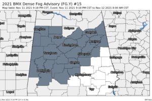 Dense Fog Advisory Issued for Much of North/Central Alabama Until 8 am Friday