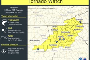 New Tornado Watch Issued for Portions of Central Alabama until 4 am Thursday Morning