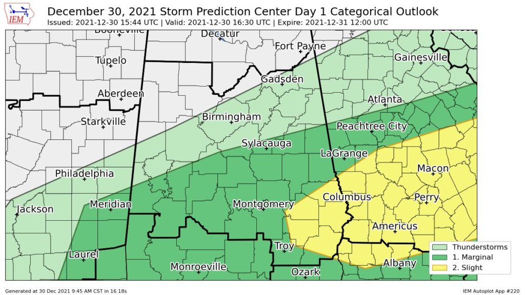Slight Risk Introduced for the Southeastern Parts of Central Alabama for Today The Alabama