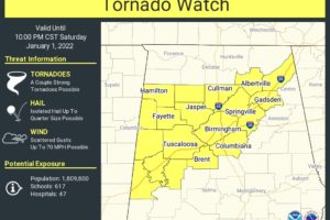 New Tornado Watch Issued For the Rest of North Alabama & Portions of Central Alabama Until 10 pm