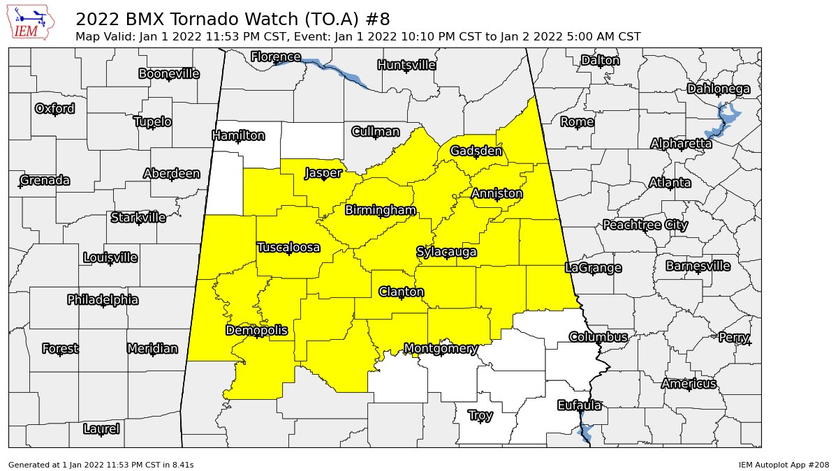 A Couple of Counties Removed from the Central Alabama Tornado Watch